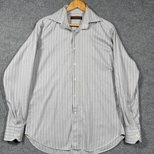Etro Shirt Mens Size 40 Milano Geometric Cube Print Gray White Made In Italy